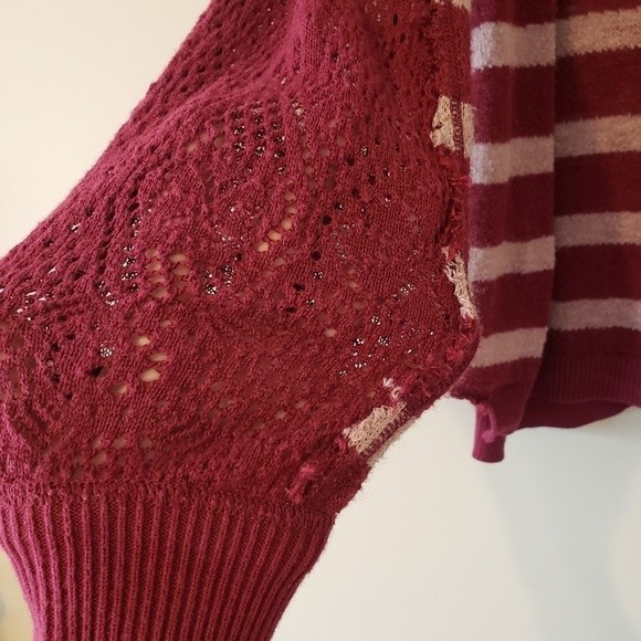 We The Free Fluffy Swit Pullover Maroon Striped Oversized Slouchy Sweater Size M - Picture 4 of 9